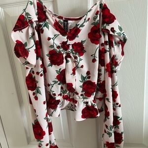 H&M Red Floral Blouse with White Base